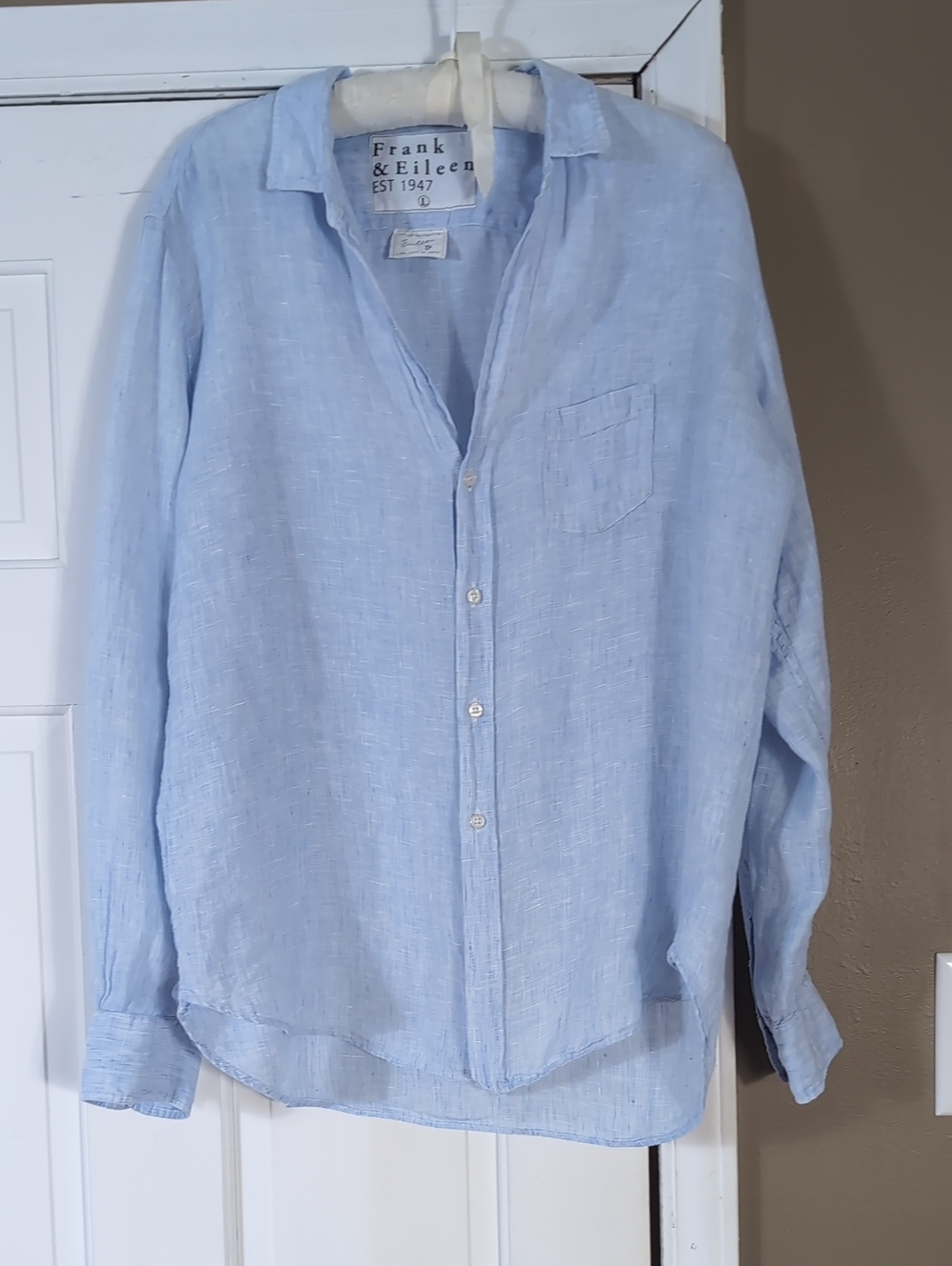 Frank & Eileen Blue Textured Linen Shirt Large